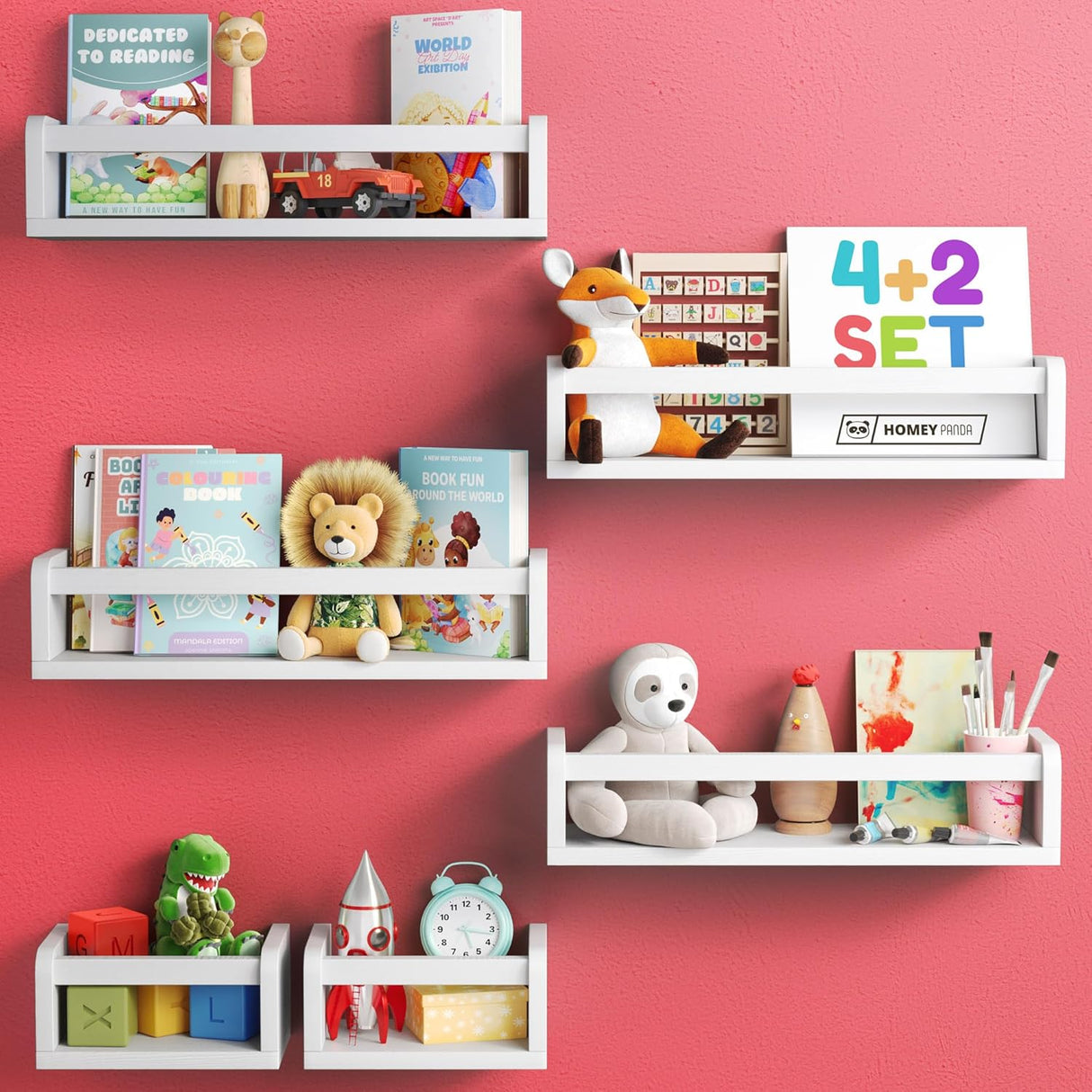 Estante de Libros Flotante para Niños, 4+2 Estantes, 6 en 1