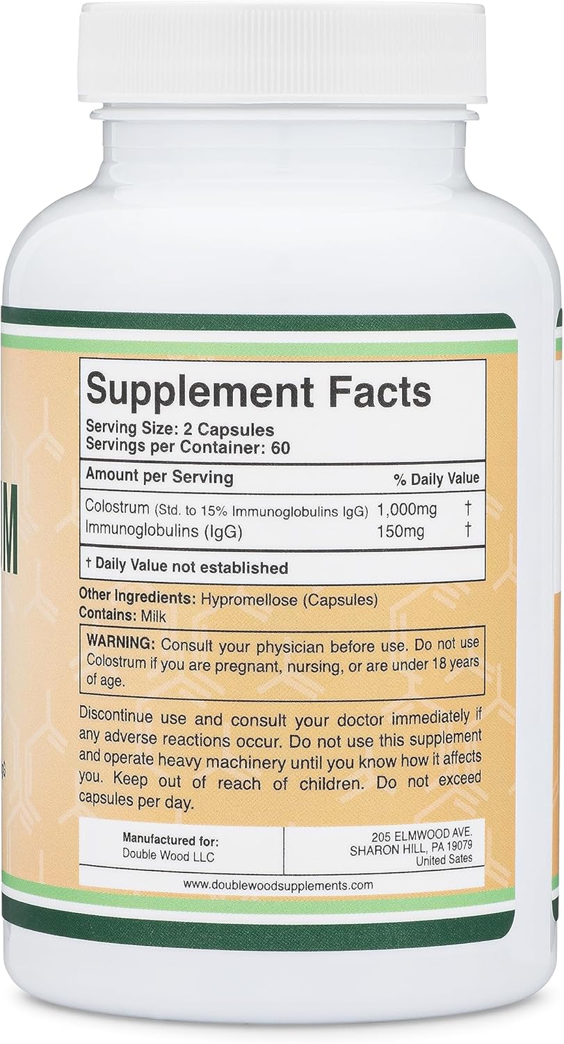 Suplemento de Calostro 120 Cápsulas Double Wood 1000mg IgG 15%