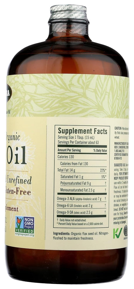 Aceite de Linaza Orgánico Flora - Prensado en Frío - 32 oz