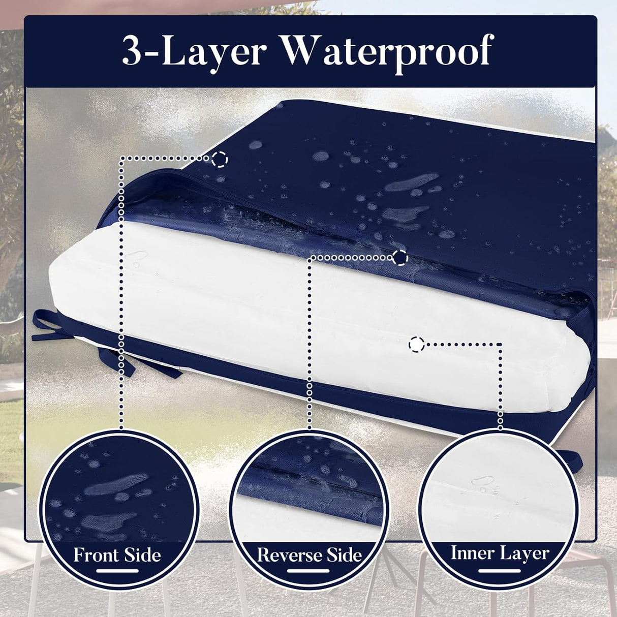 Basic Beyond Cojines para sillas de exterior para muebles de patio, impermeables, juego de 4 cojines de asiento de exterior de 19 x 19 pulgadas, cojines para sillas de patio con lazos y asa, color