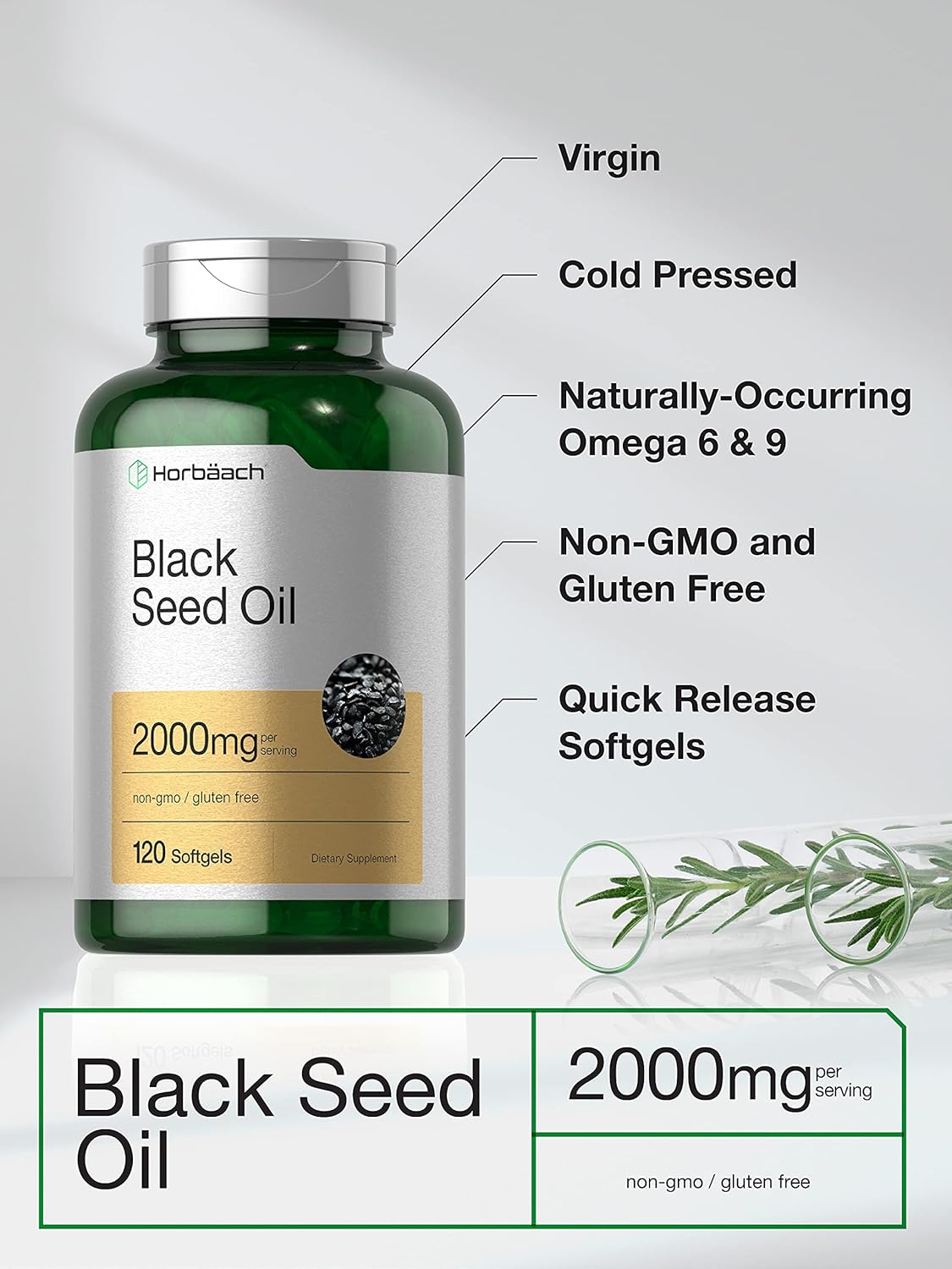 Aceite de Semilla Negra 2000mg | Horbäach | 120 Cápsulas Softgel