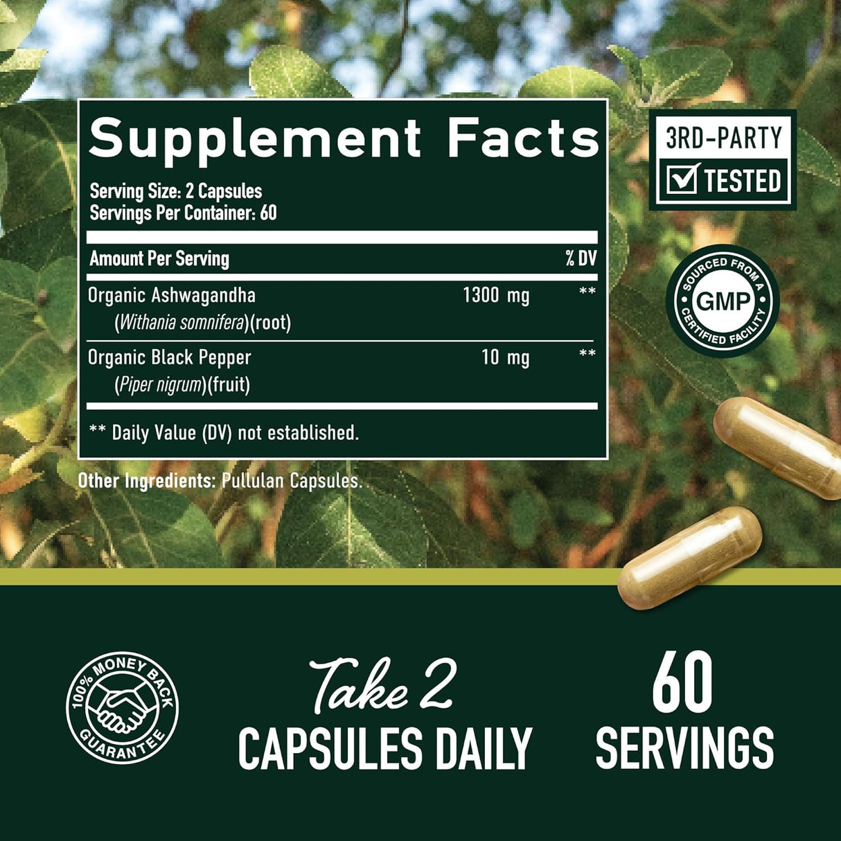 Suplemento Ashwagandha 1300mg, Adaptógeno, 120 cápsulas