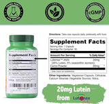 Suplemento de luteína zeaxantina, luteína 20 mg, vitamina para la salud de los ojos, para ojos secos, fatiga, luteax2020, suplementos oculares - 30 cápsulas veganas