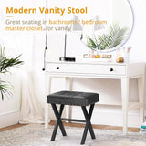 Taburete de Maquillaje Cuadrado de Cuero Sintético con Patas X