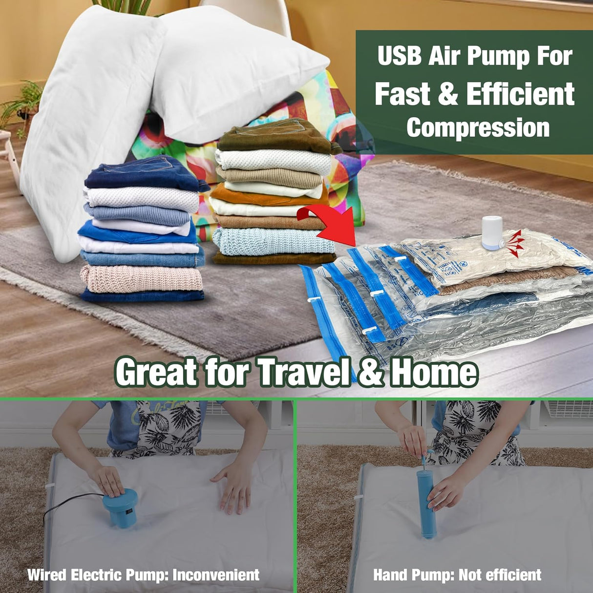 Bolsas de almacenamiento al vacío con bomba eléctrica HIBAG