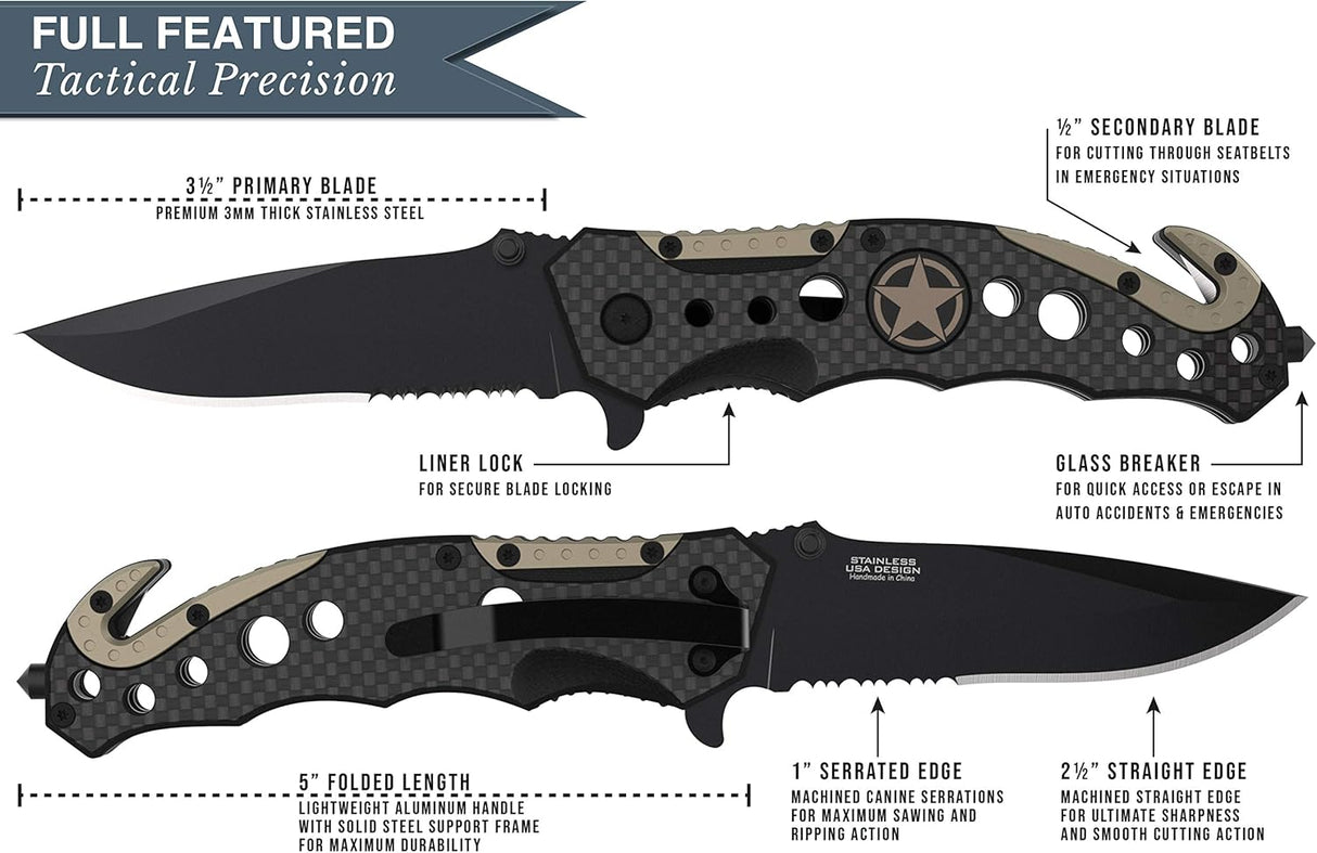 Cuchillo táctico 3 en 1 para militares y socorristas