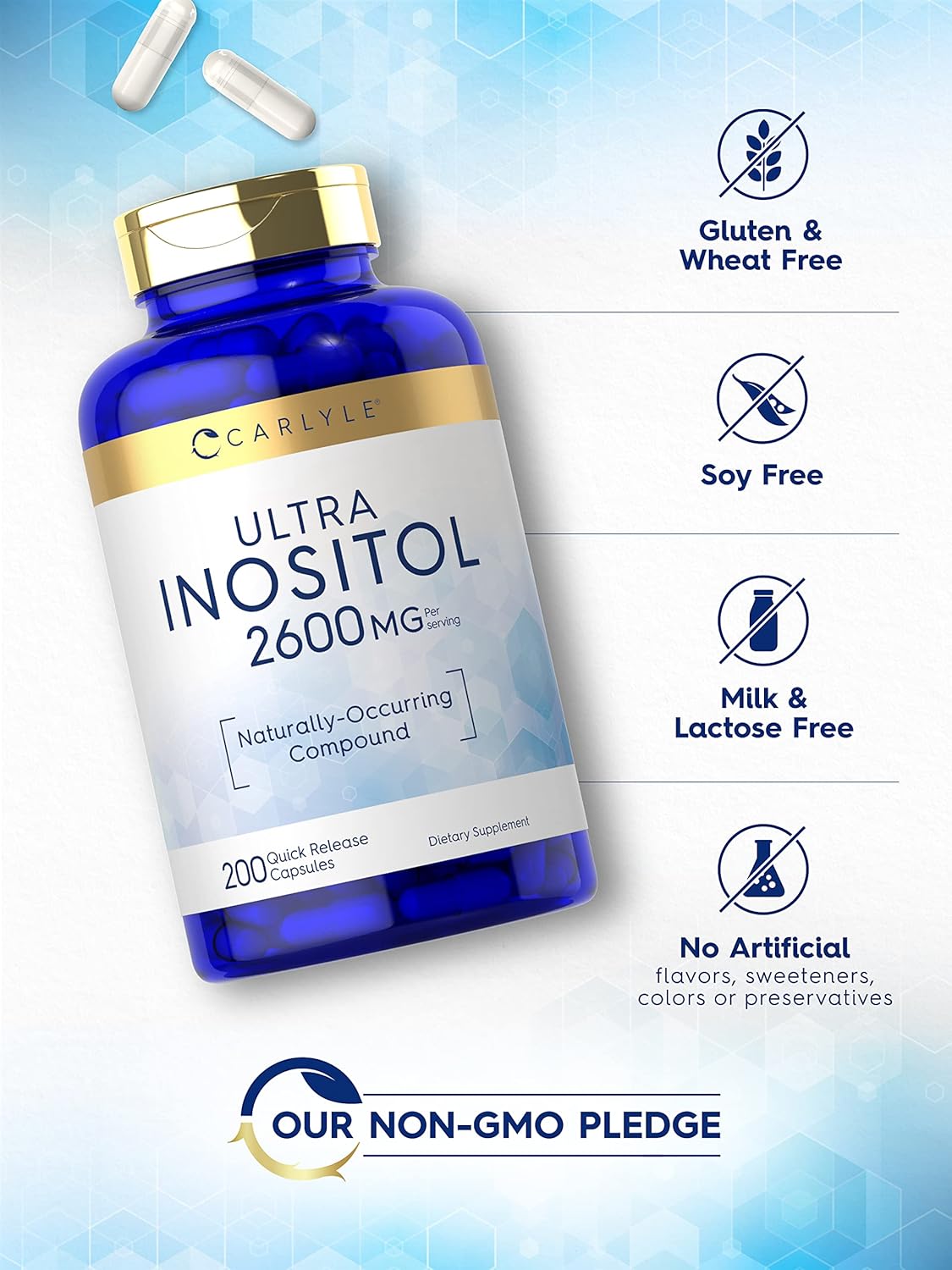 Suplemento de inositol de 2600 mg  200 unidades sin gluten