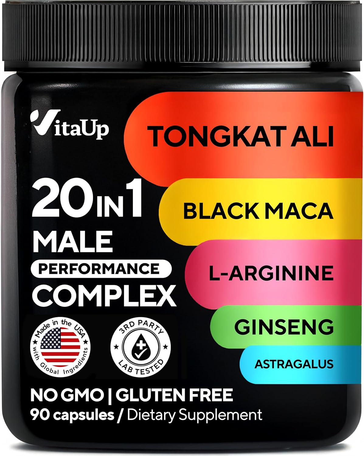 Suplemento para hombres Tongkat Ali 20 en 1 con Astrágalo Marca 90 cápsulas