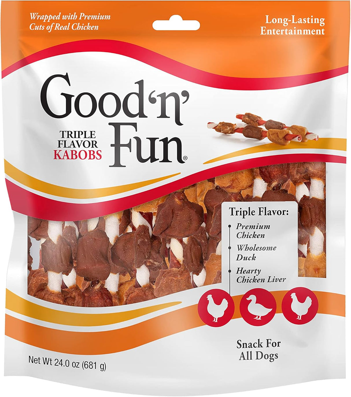 Kabobs de Rawhide Triple Sabor para Perros Good'N'Fun 1.5 lb