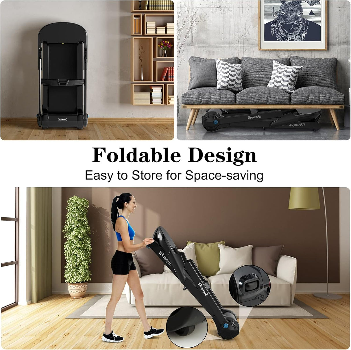 Caminadora Plegable GYMAX, Motor 2.25HP, Control por App