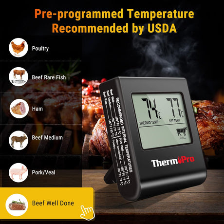 Termómetro Digital de Carne ThermoPro TP16 con Reloj y Probe
