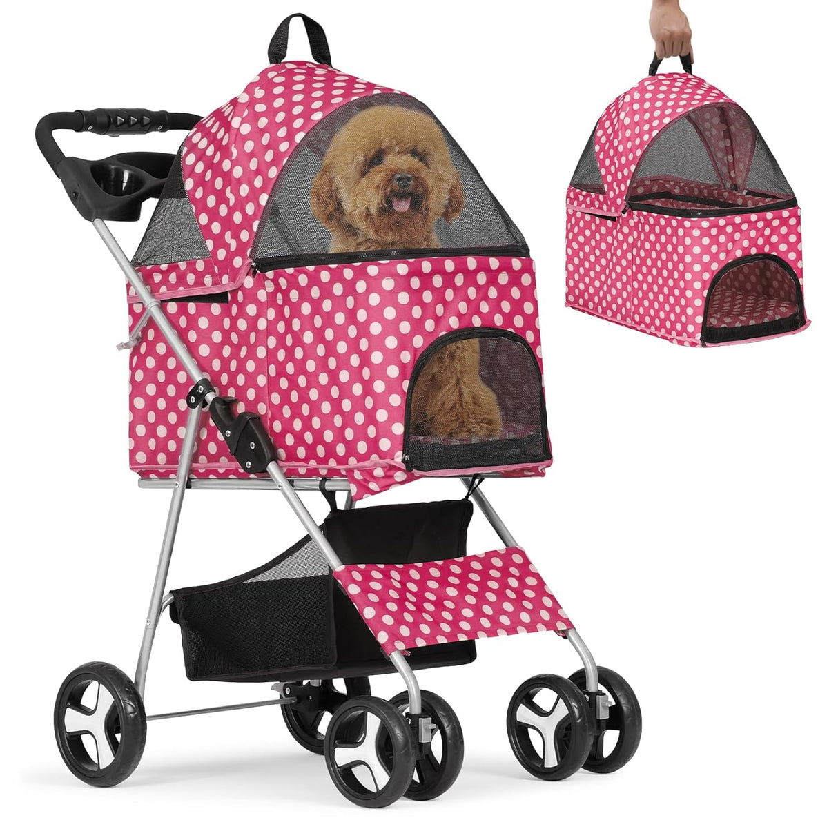 Carrito para mascotas MoNiBloom 3 en 1 con transportín desmontable