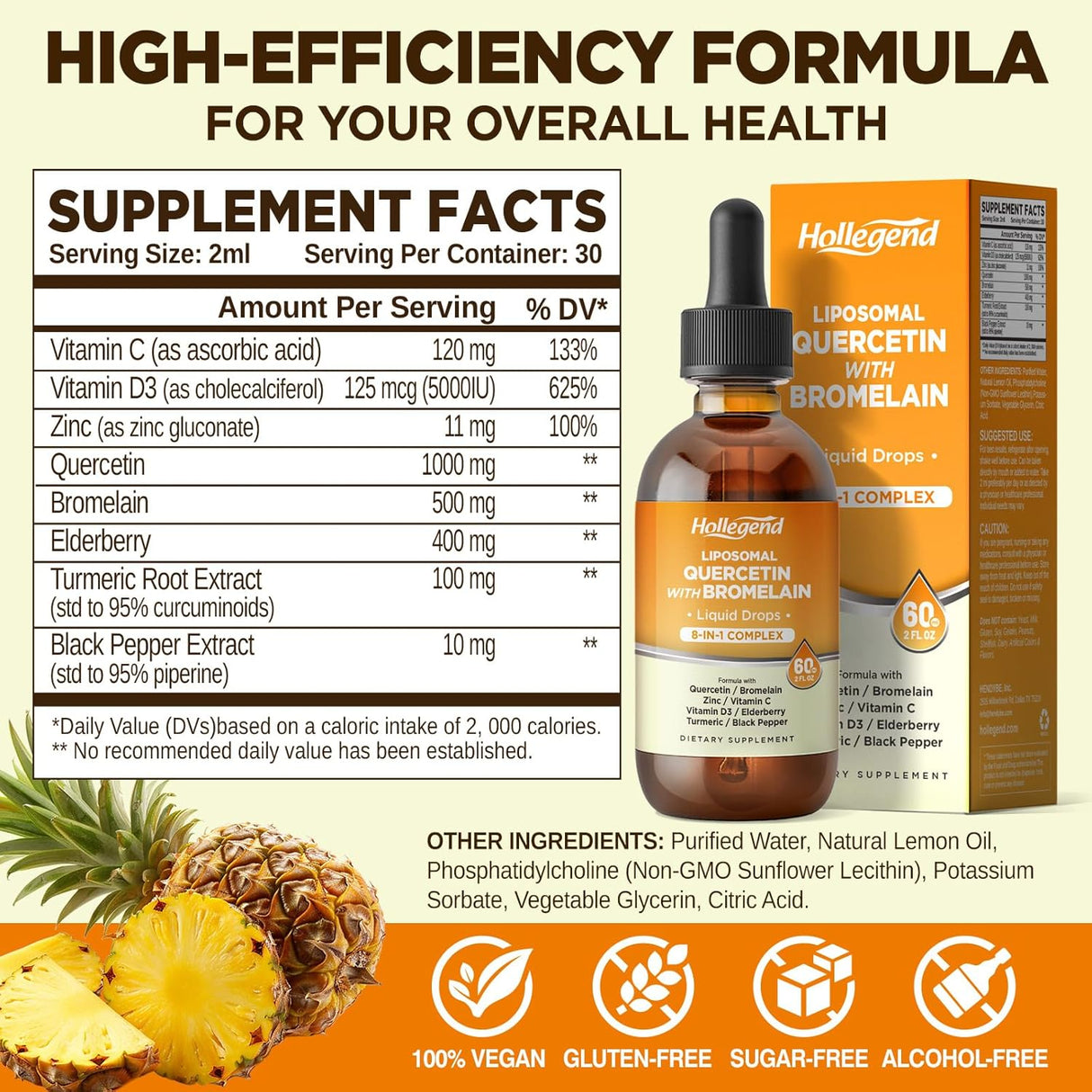 Liposomal Quercetina con Bromelina, 8 en 1, 2oz