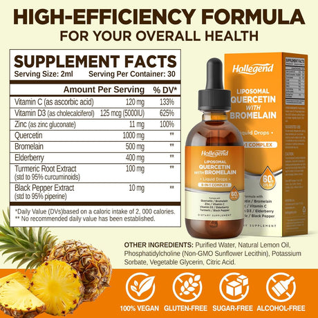 Liposomal Quercetina con Bromelina, 8 en 1, 2oz