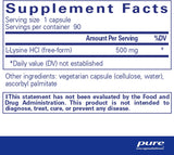 Suplemento Pure Encapsulations L-Lisina de aminoácidos 90 un