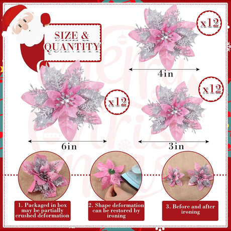 Flores Poinsettia Artificiales, Decoración Navideña, 36 Pcs