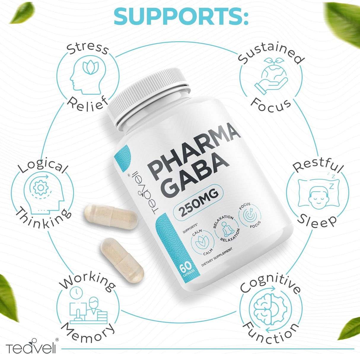 Suplemento Pharma GABA 250 mg la salud cognitiva fermentado
