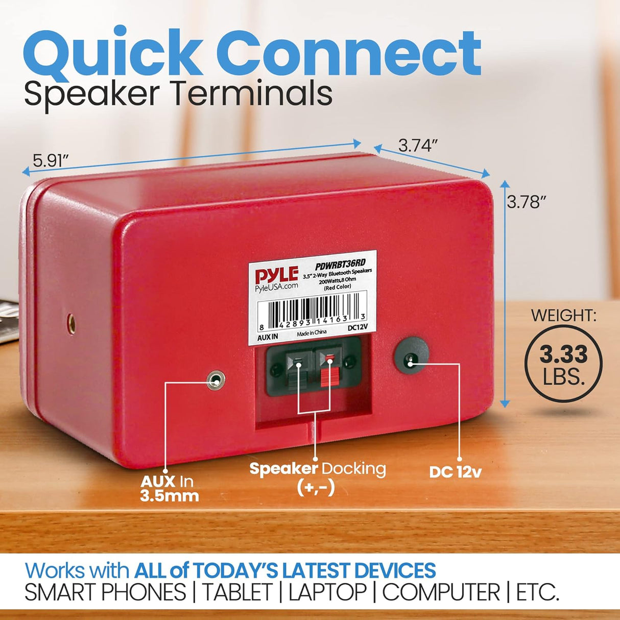 Parlante de altavoces Bluetooth PYLE-HOME PDWRBT36RD