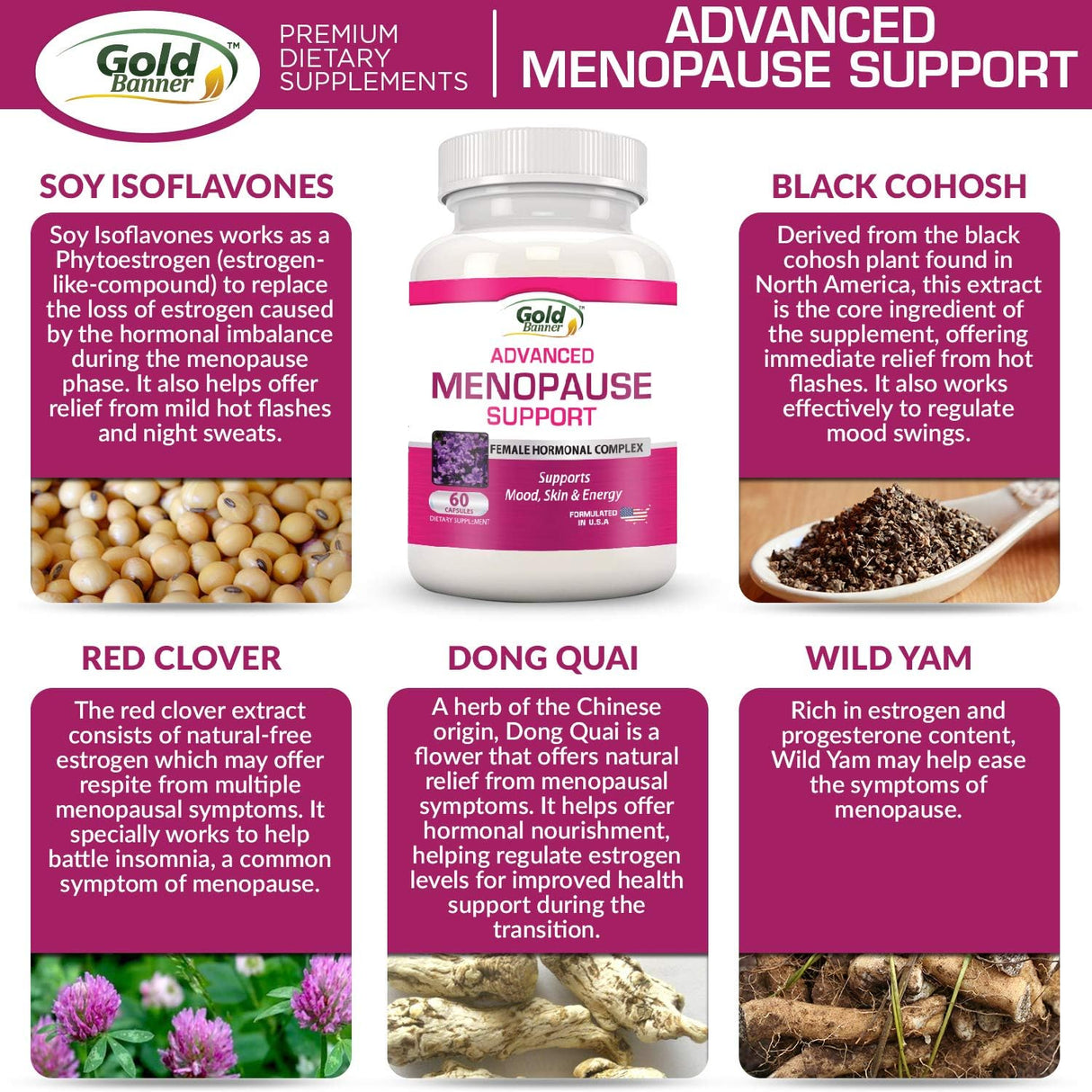 Apoyo avanzado para la menopausia de 60 cápsulas Gold Banner