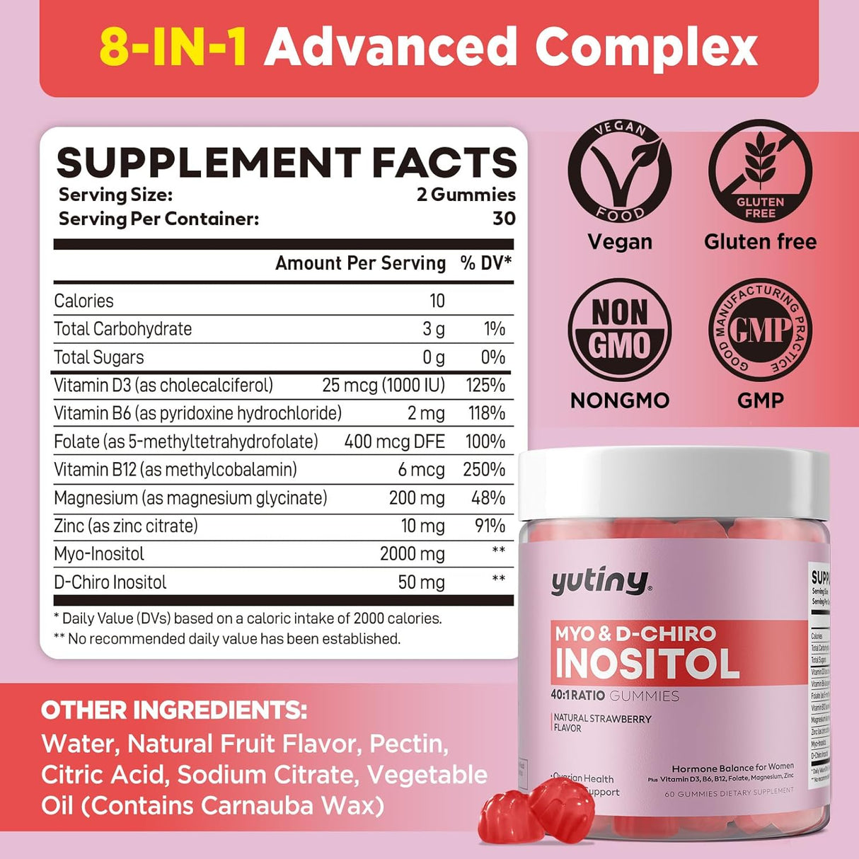 Gomitas de Inositol y Vitaminas para Mujeres, Veganas, 60 unidades