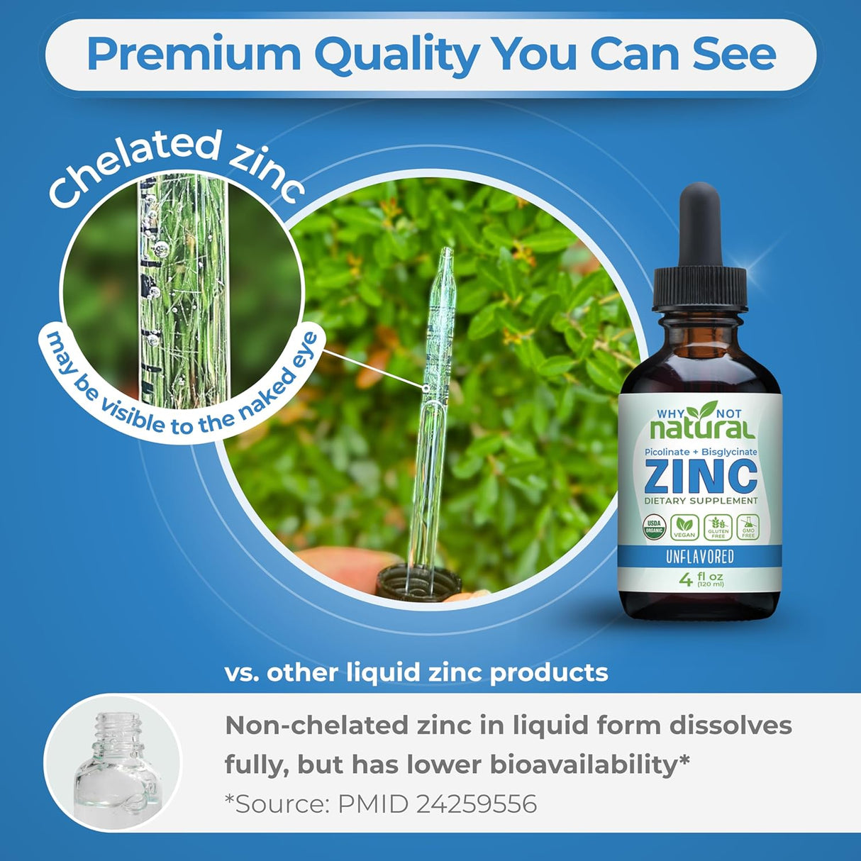 Suplemento líquido de Zinc orgánico con Picolinato y Bisglicinato, Vegano