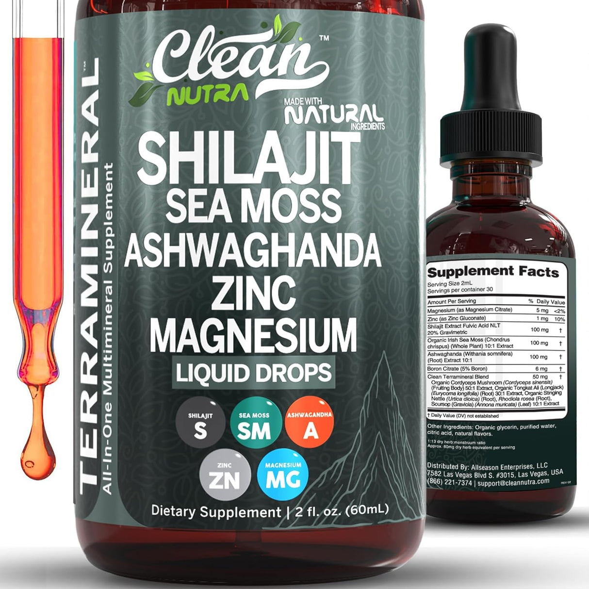 Gotas de Shilajit - Clean Nutra, con Ashwagandha y Minerales