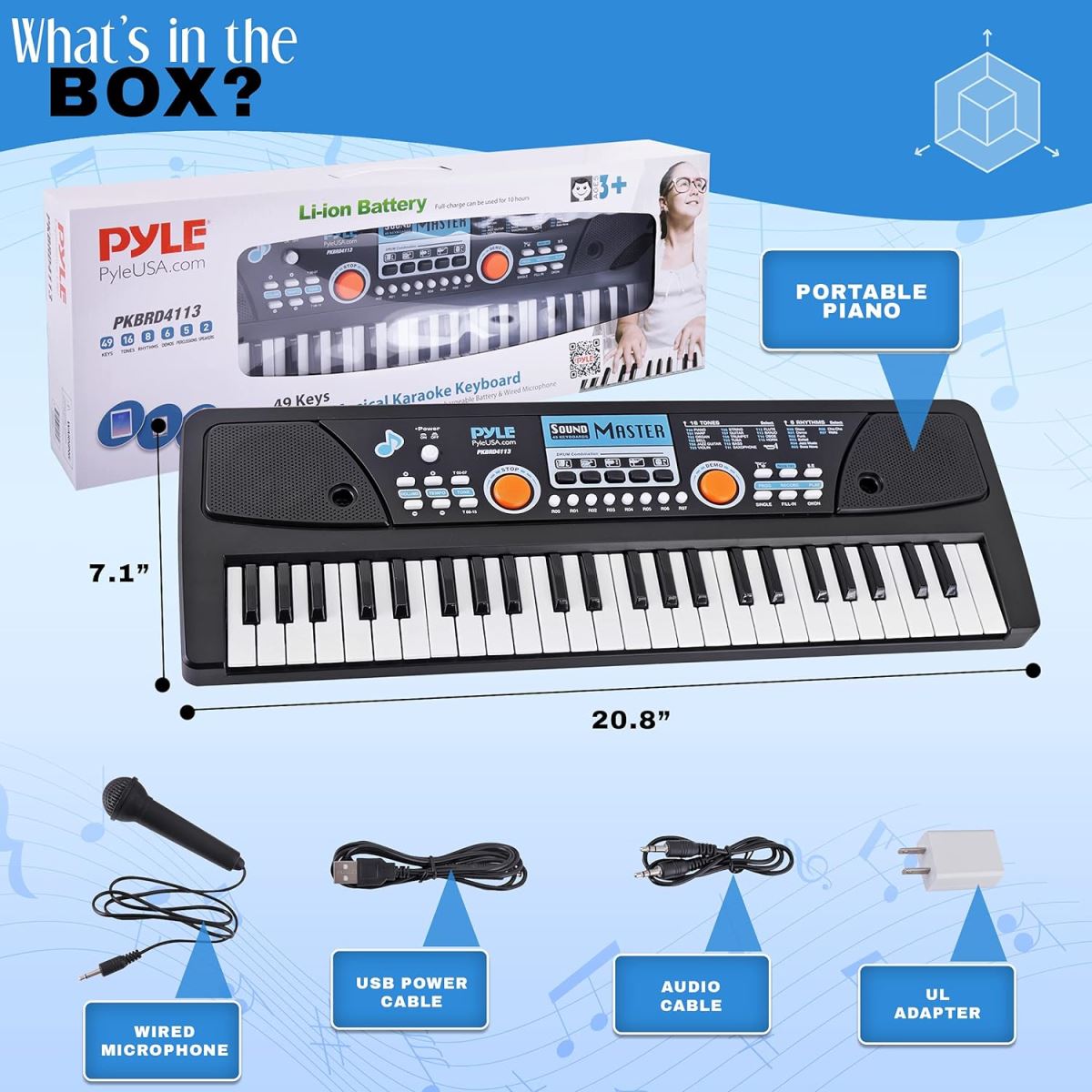Teclado de piano portátil y micrófono