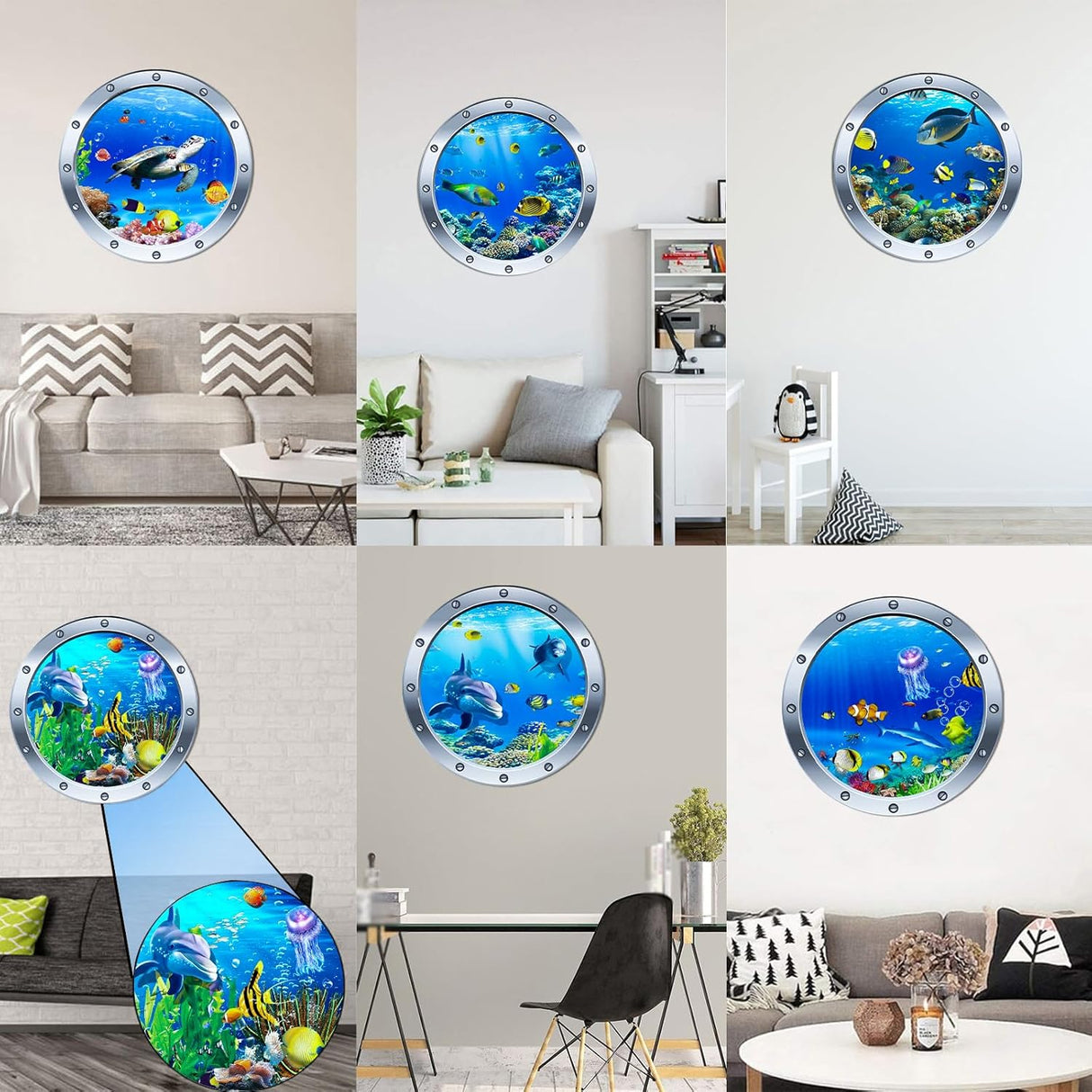 9 Piezas Stickers de Pared Ocean World, Vinilo Adhesivo 3D