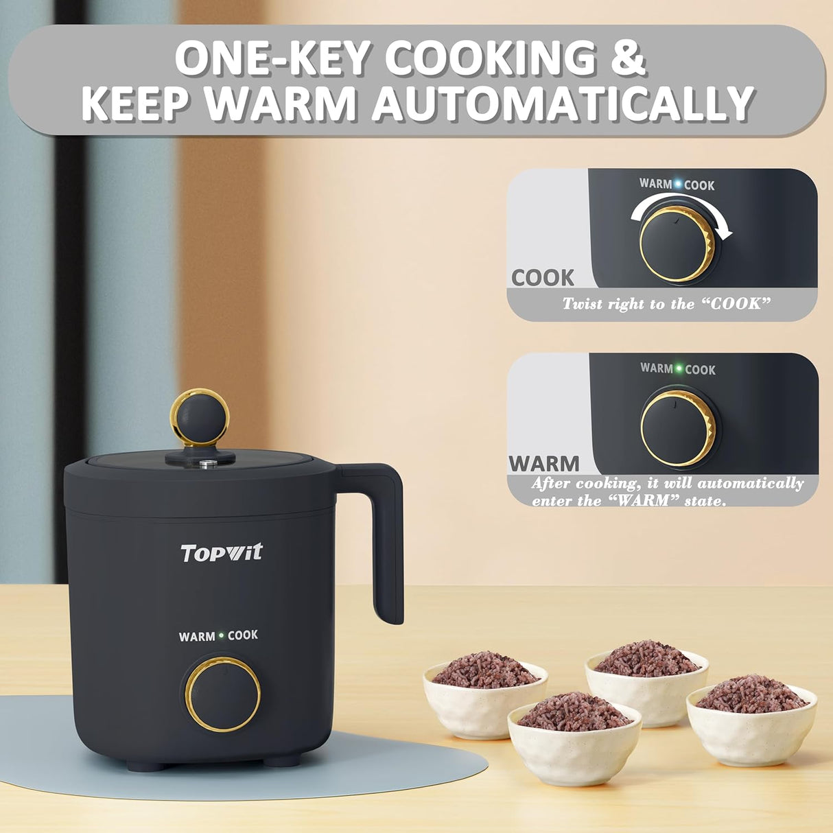 Arrocera TOPWIT 2 Tazas, 1.2L, Antiadherente, Portátil