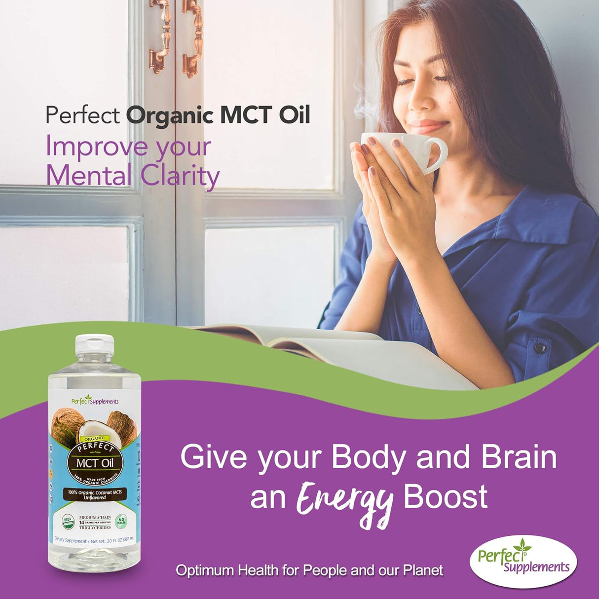 Suplemento MCT 100% aceite de coco orgánico sin OGM  30 oz