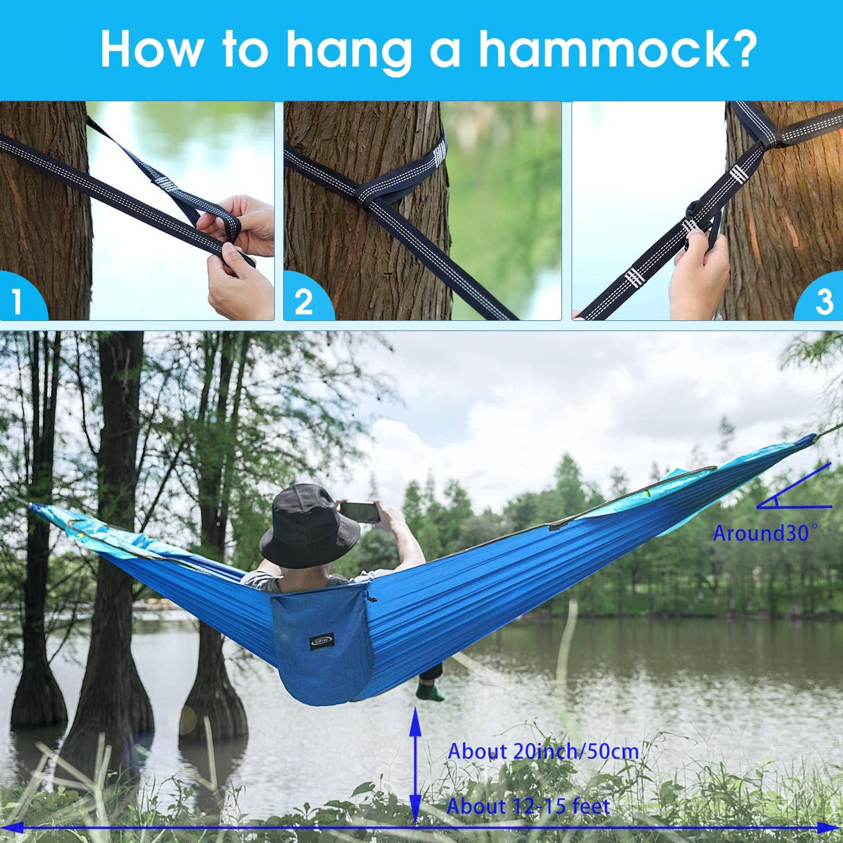 Hamaca grande G4Free con mosquitera para 2 personas, ligera