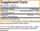 Suplemento K2 (MK7) D3 Bronson, 10,000 IU, 120 mcg, 60 Caps