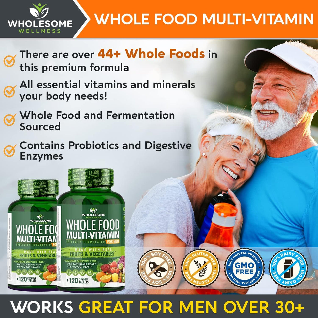 Multivitamínico de Alimentos Enteros para Hombres 120 Tab