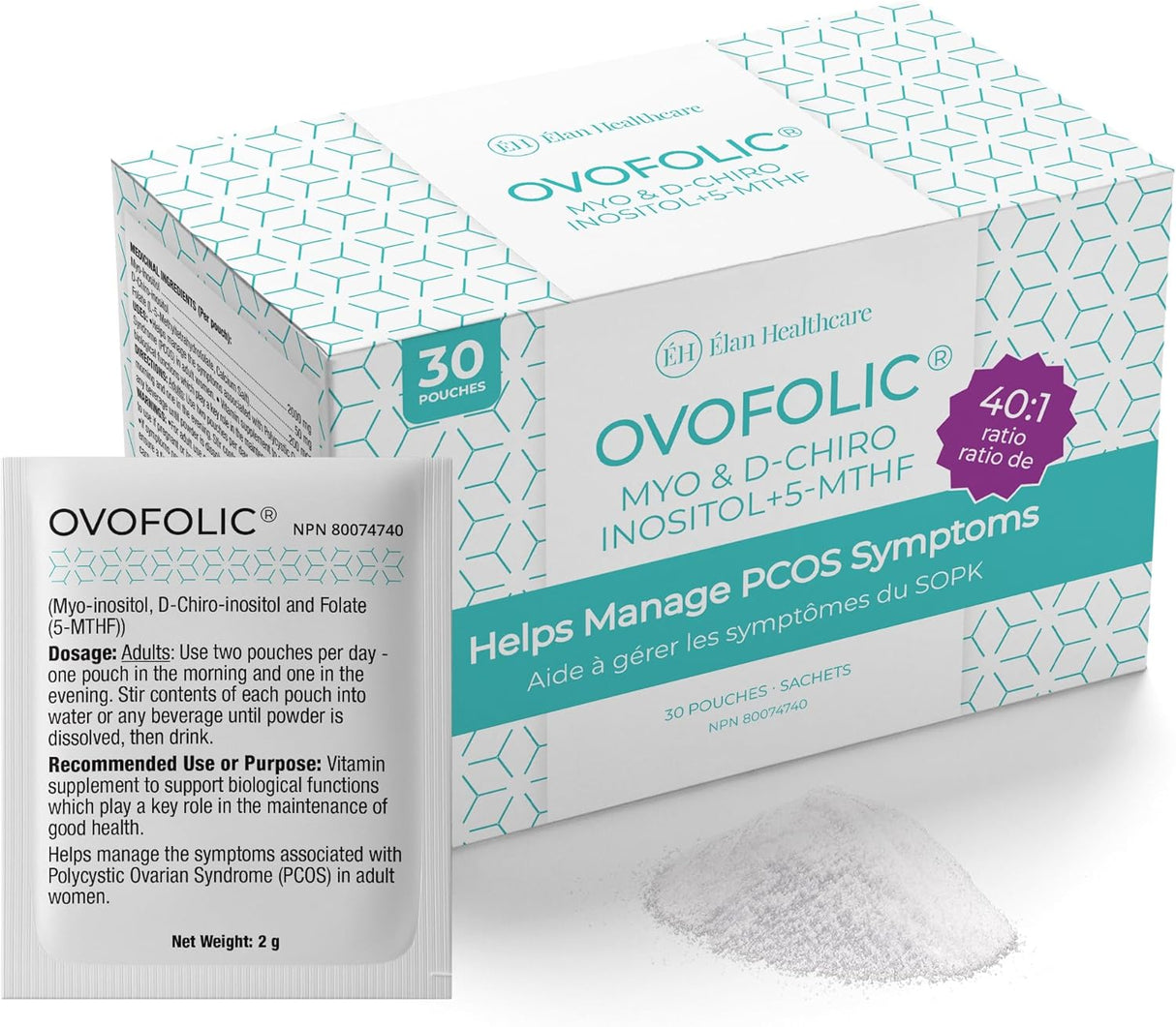 Ovofolic Inositol Suplemento - Myo-Inositol + D-Chiro, 40:1, 30 sobres