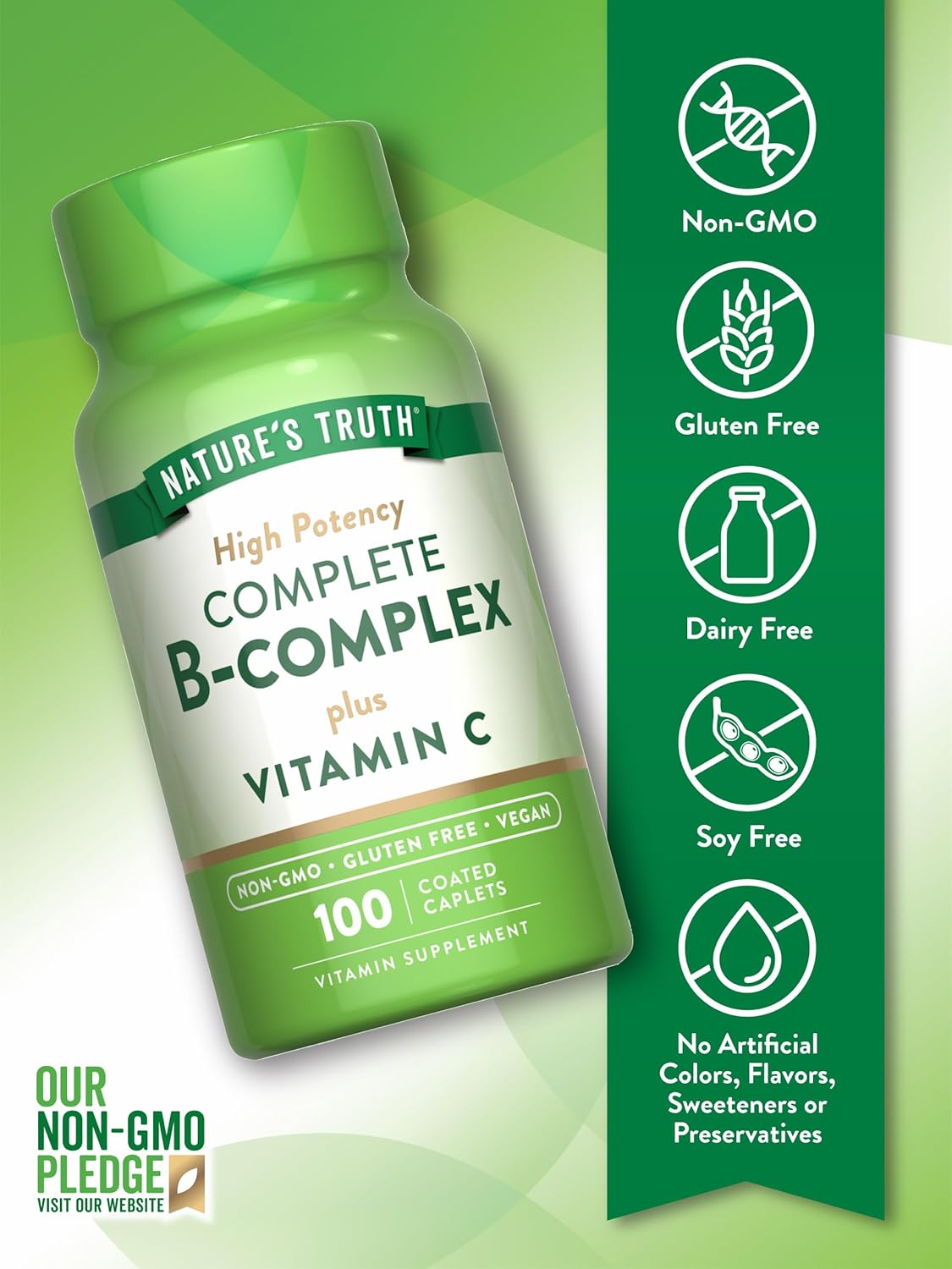 Complejo B + Vitamina C Nature's Truth | 100 Tabletas Veganas