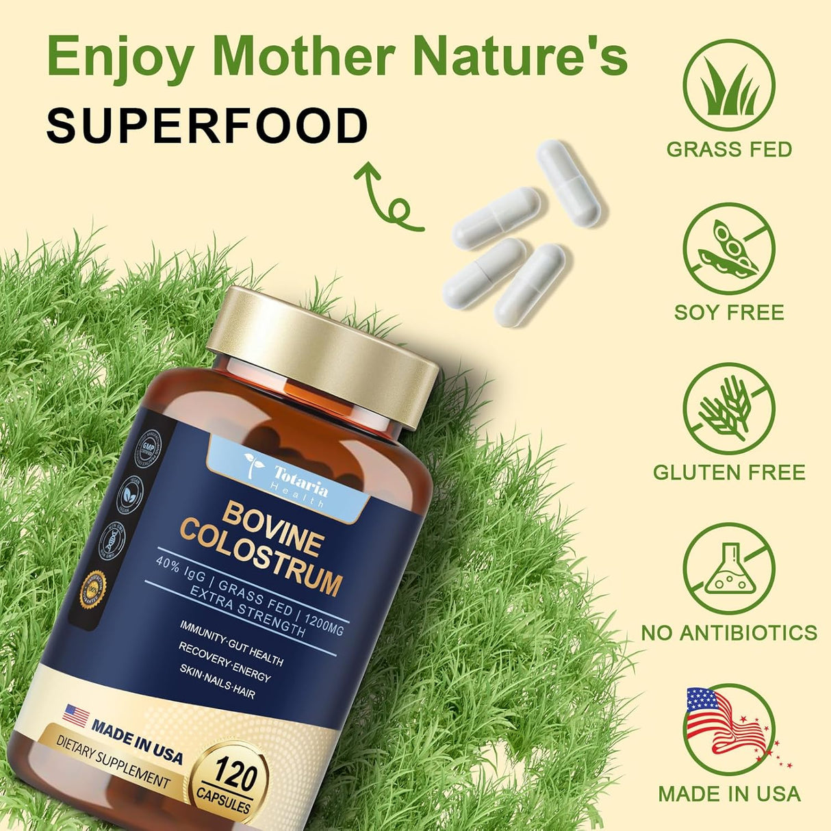 Suplemento de Calostro Bovino Orgánico 1200mg - 120 cápsulas