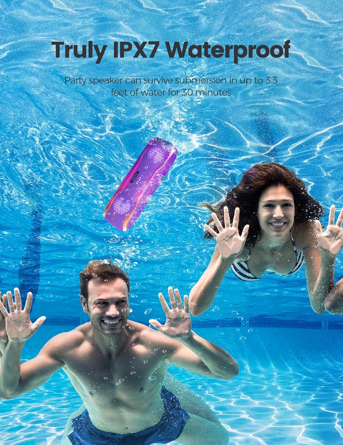 Altavoz Bluetooth IPX7 impermeable con luces y TWS