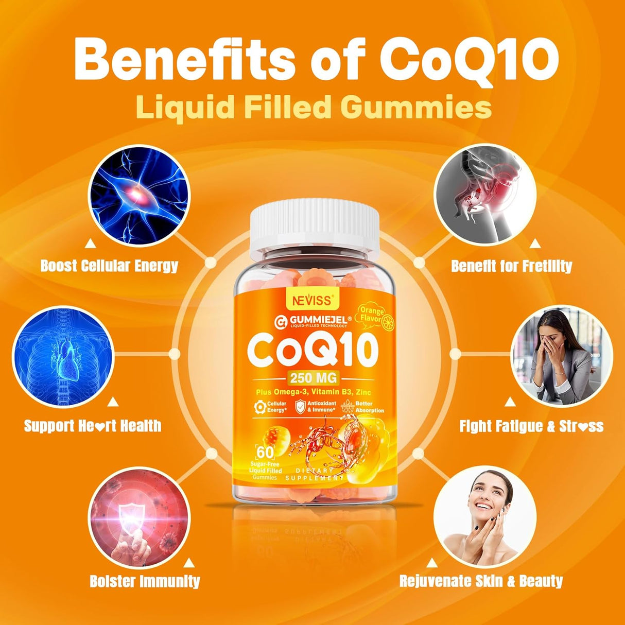 Gummies CoQ10 Sin Azúcar + Omega-3, B3, Zinc - 60 C
