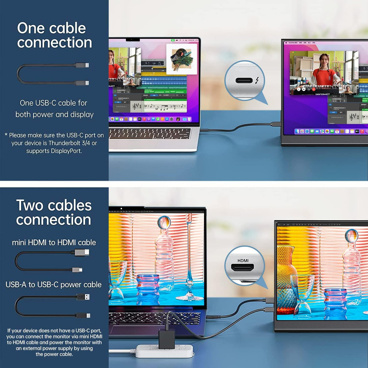 Monitor portátil 15.6 1080P USB-C HDMI, Ultra delgado, IPS