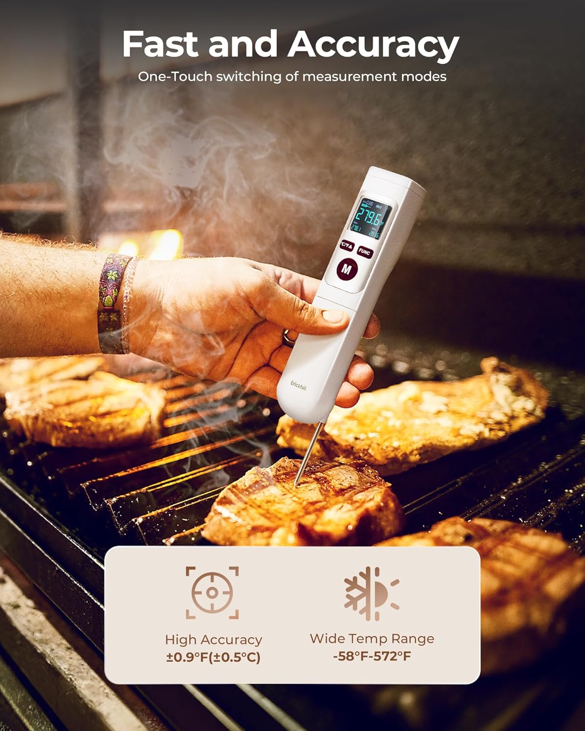 Termómetro Infrarrojo ERICKHILL 2 en 1 con Sonda de Carne