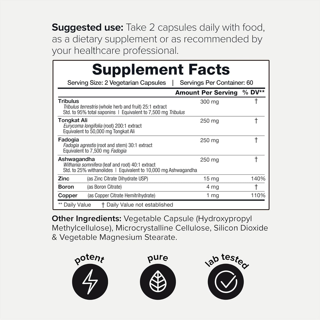 Suplemento Tribulus concentrada de 75,000 mg  120 cápsulas
