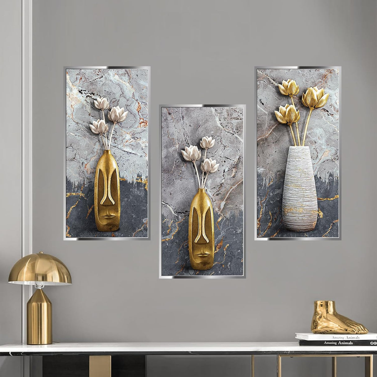 Pegatinas de Pared 3D Lotus, Set de 3, Adhesivas, 11.8x23.6