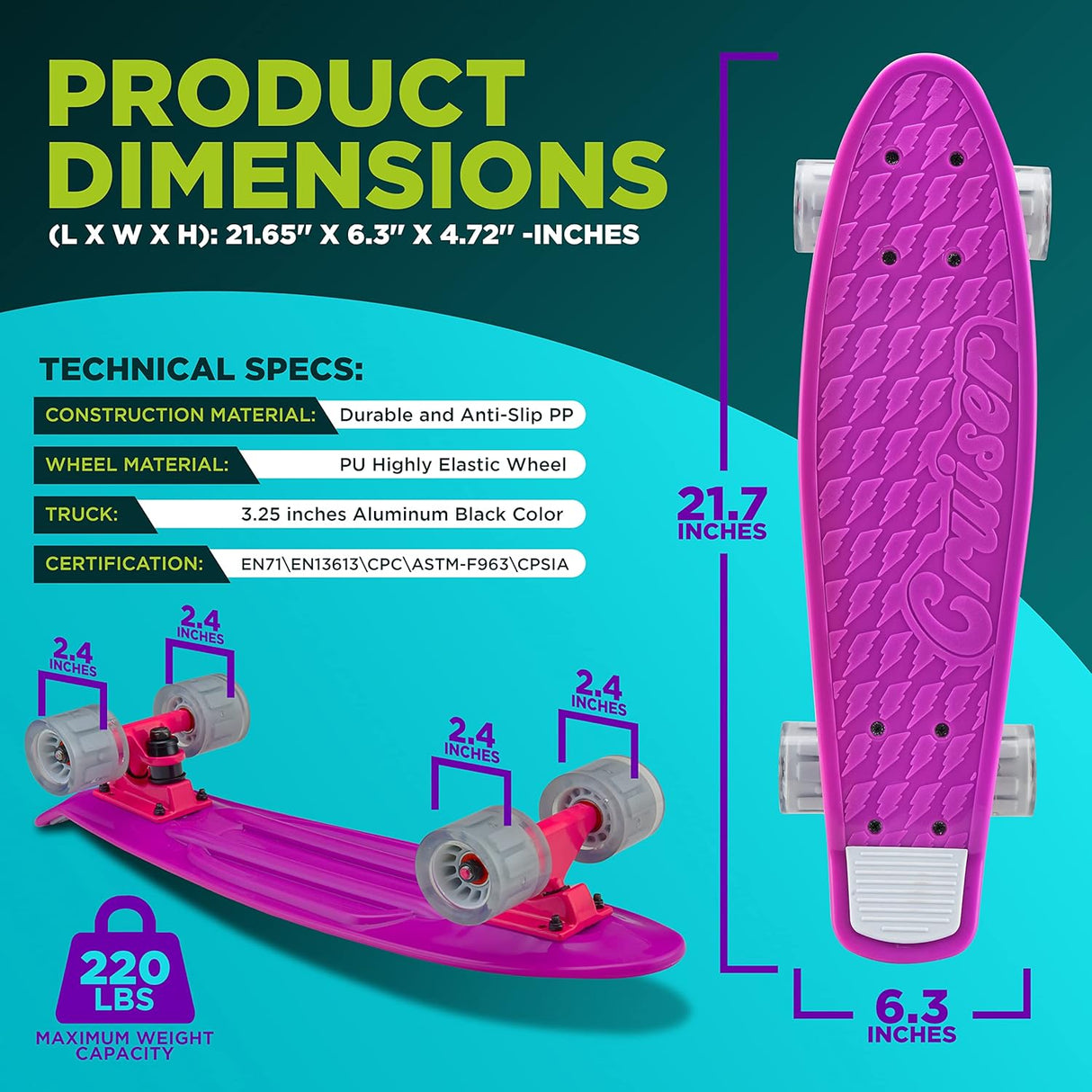 Skateboards o patineta lila Hurtle HCSK159