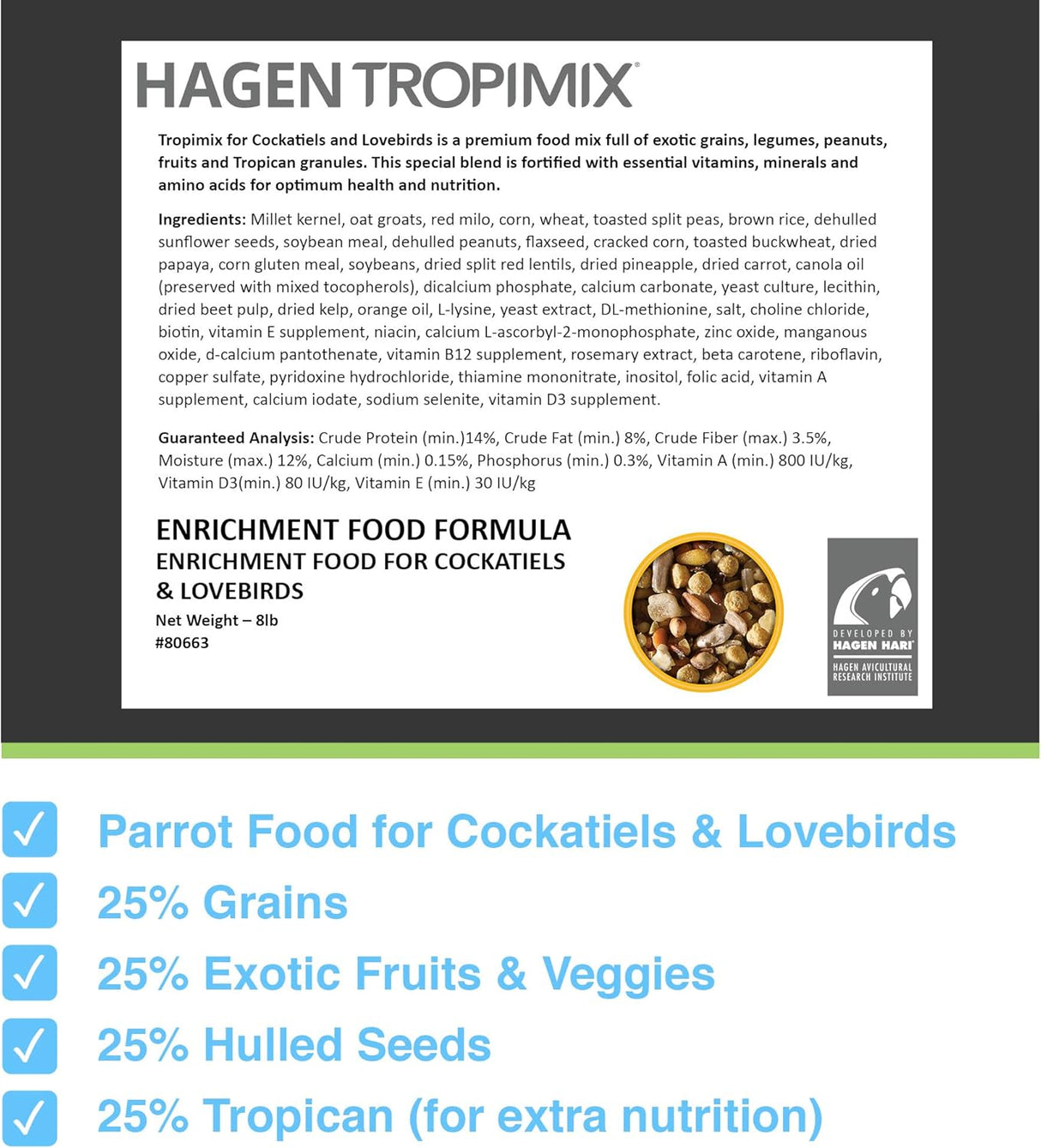 Hari Tropimix - alimento para loros  8 libras (paquete de 1)