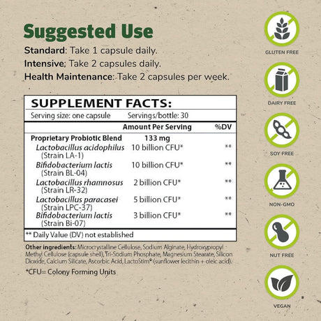 Suplementos 30 cápsulas, paquete de 2 probióticos multicepa