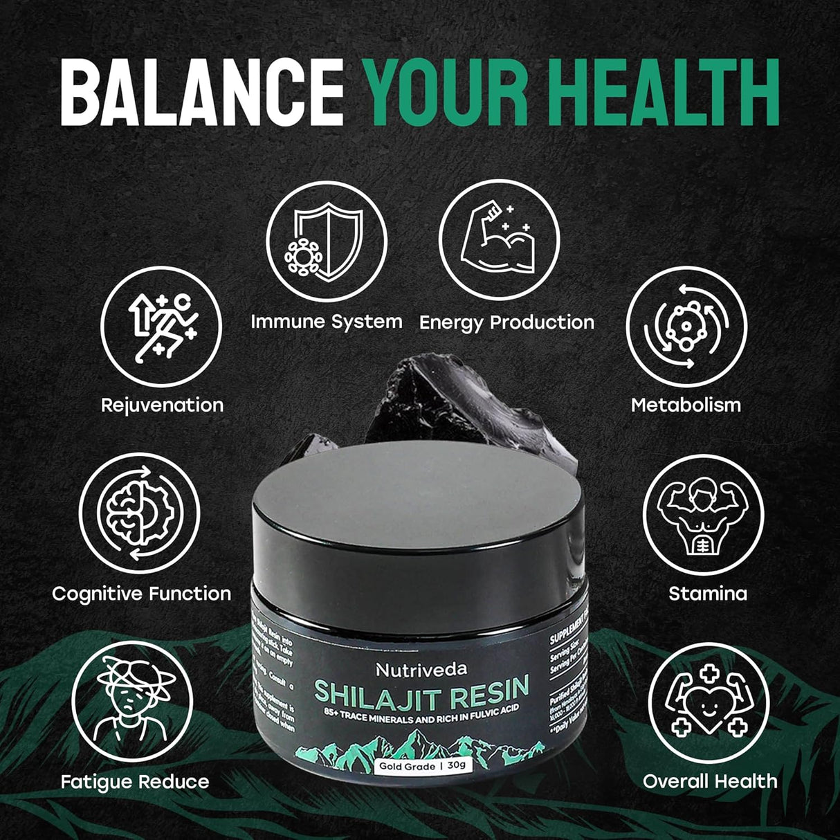 Suplemento Shilajit Resina de 600 mg  orgánico puro  1.06 oz