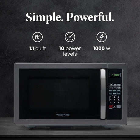 Microondas Farberware 1000W, 1.1 cu ft, con bloqueo infantil