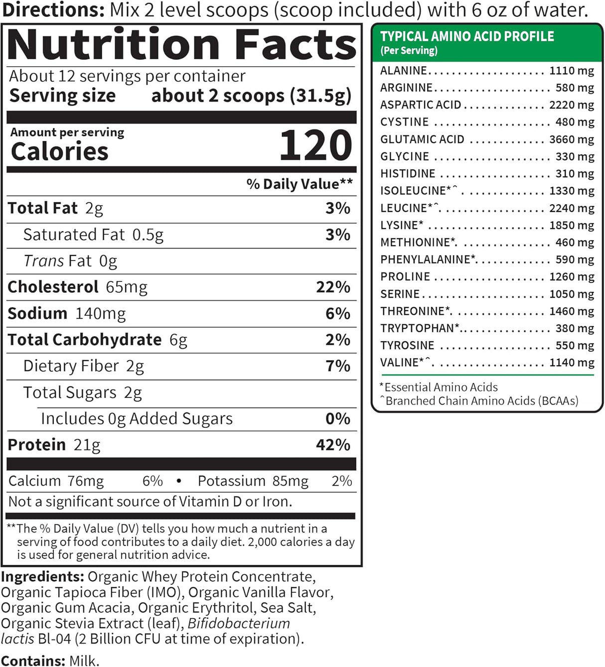 Proteína de suero de leche de vaca alimentada con pasto Garden of Life, 21g, probióticos
