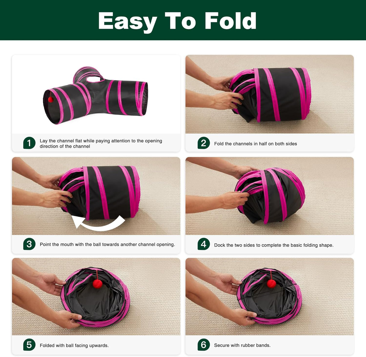 Túnel para gatos 3 vías Love's Cabin, juguete con pelota y agujero