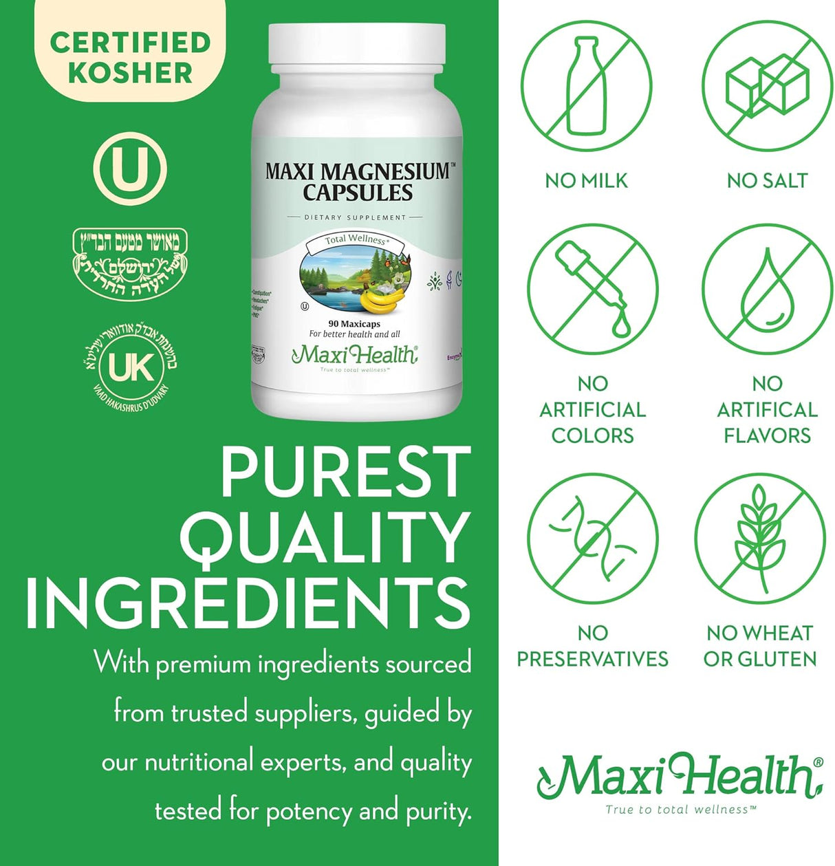 Suplemento de Magnesio Maxi Health - Energía, Músculos y Huesos - 90 cápsulas